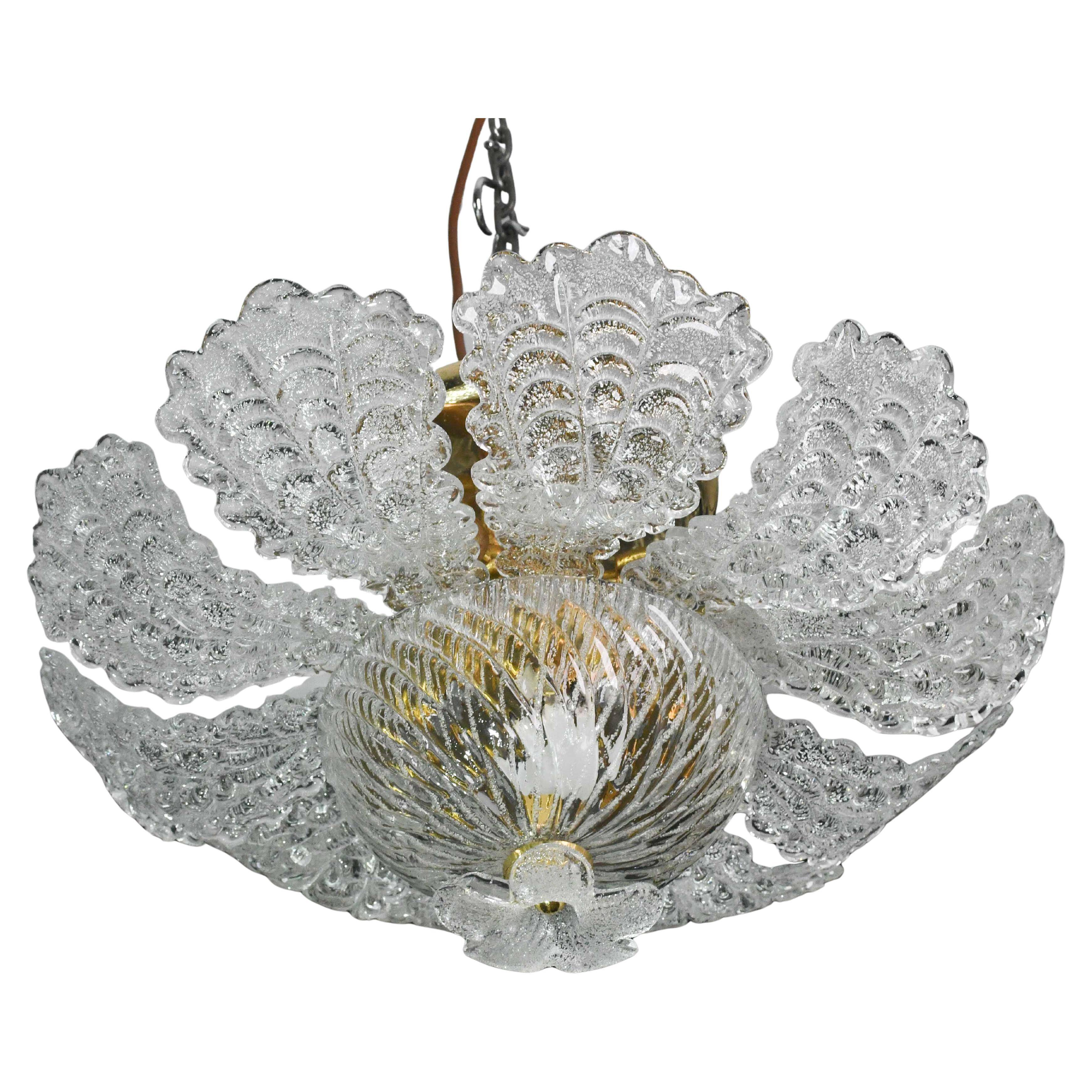 Charming transparent Murano glass leaf ceiling light or chandelier, 1970s
