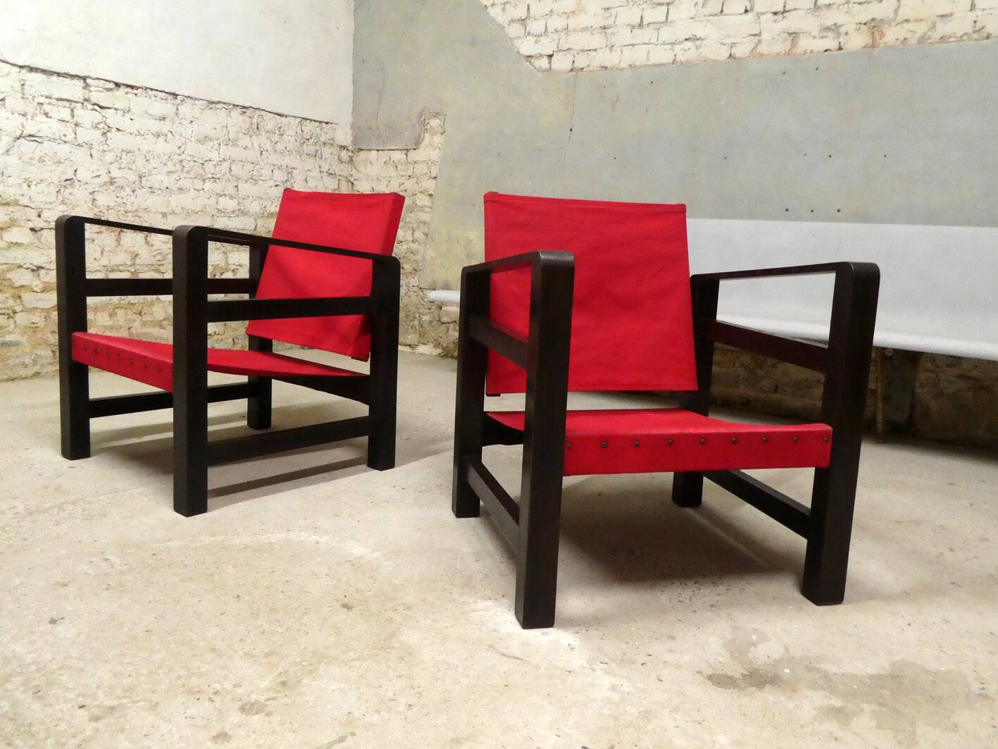 pair of oak safari armchairs, 1950