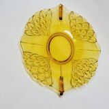 Ancien Plat Art Déco En Cristal Ambré Tchécoslovaquie