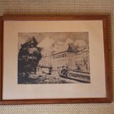 Engraving by Henry Bodart (1874-1940) under a glass frame
