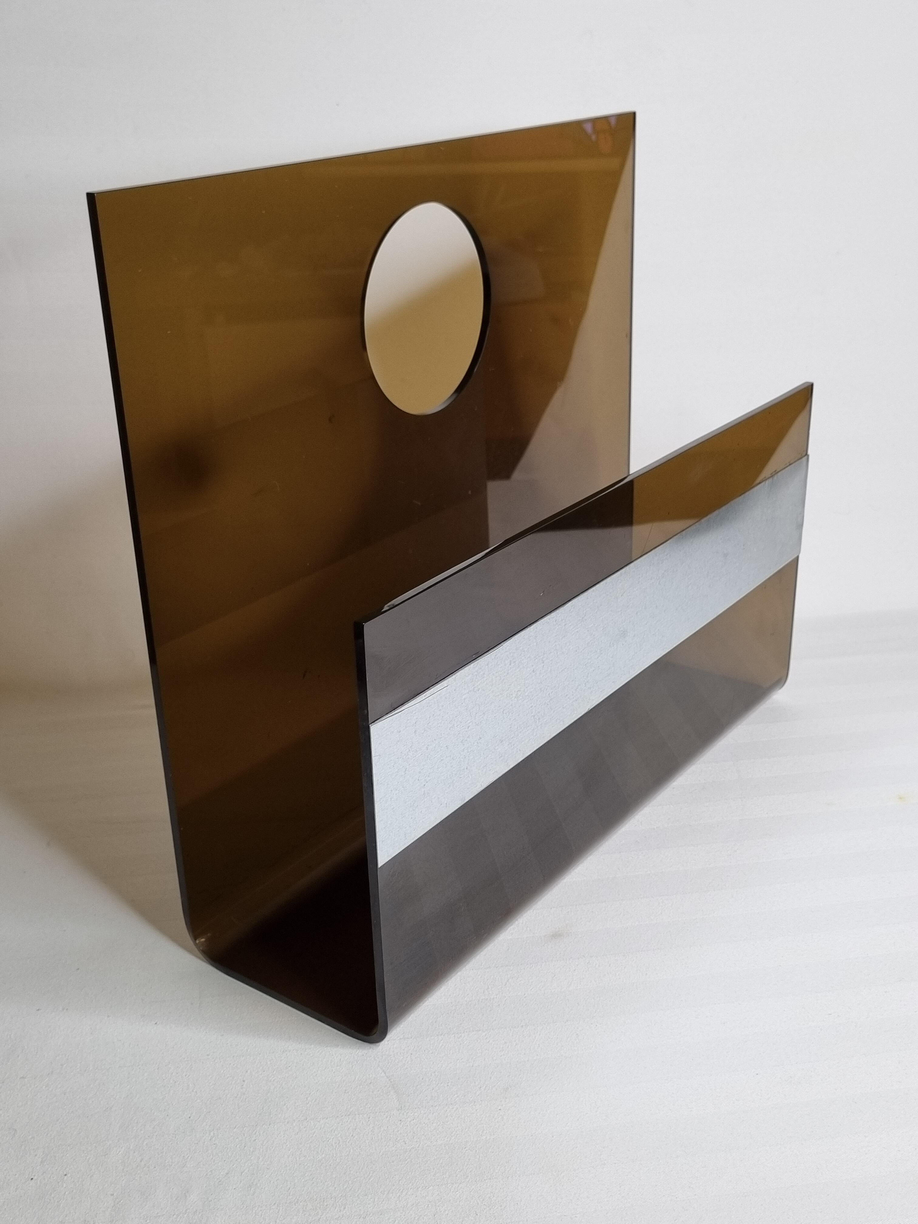 Vintage smoked plexiglass magazine holder 70s