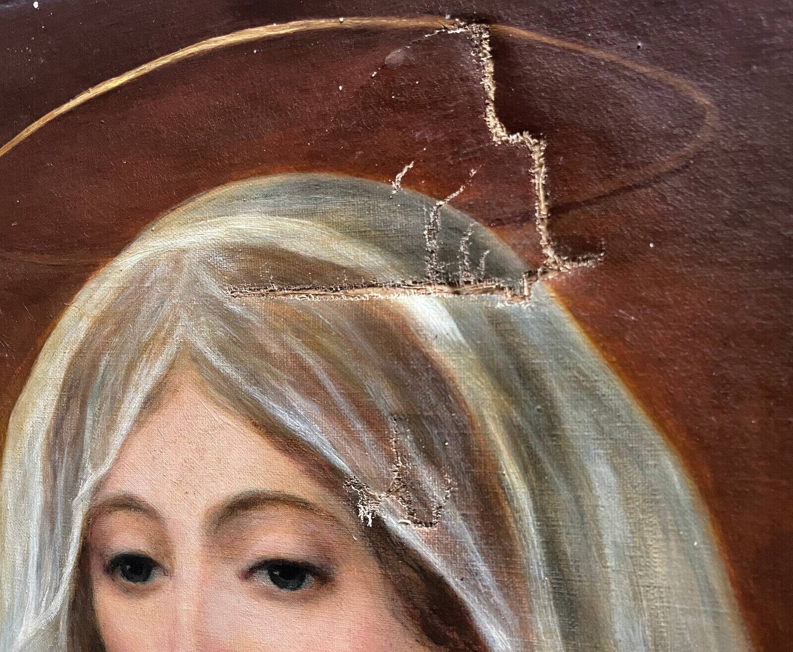 HST painting Madonna Holy Virgin late 19th century signed Chiery for restoration