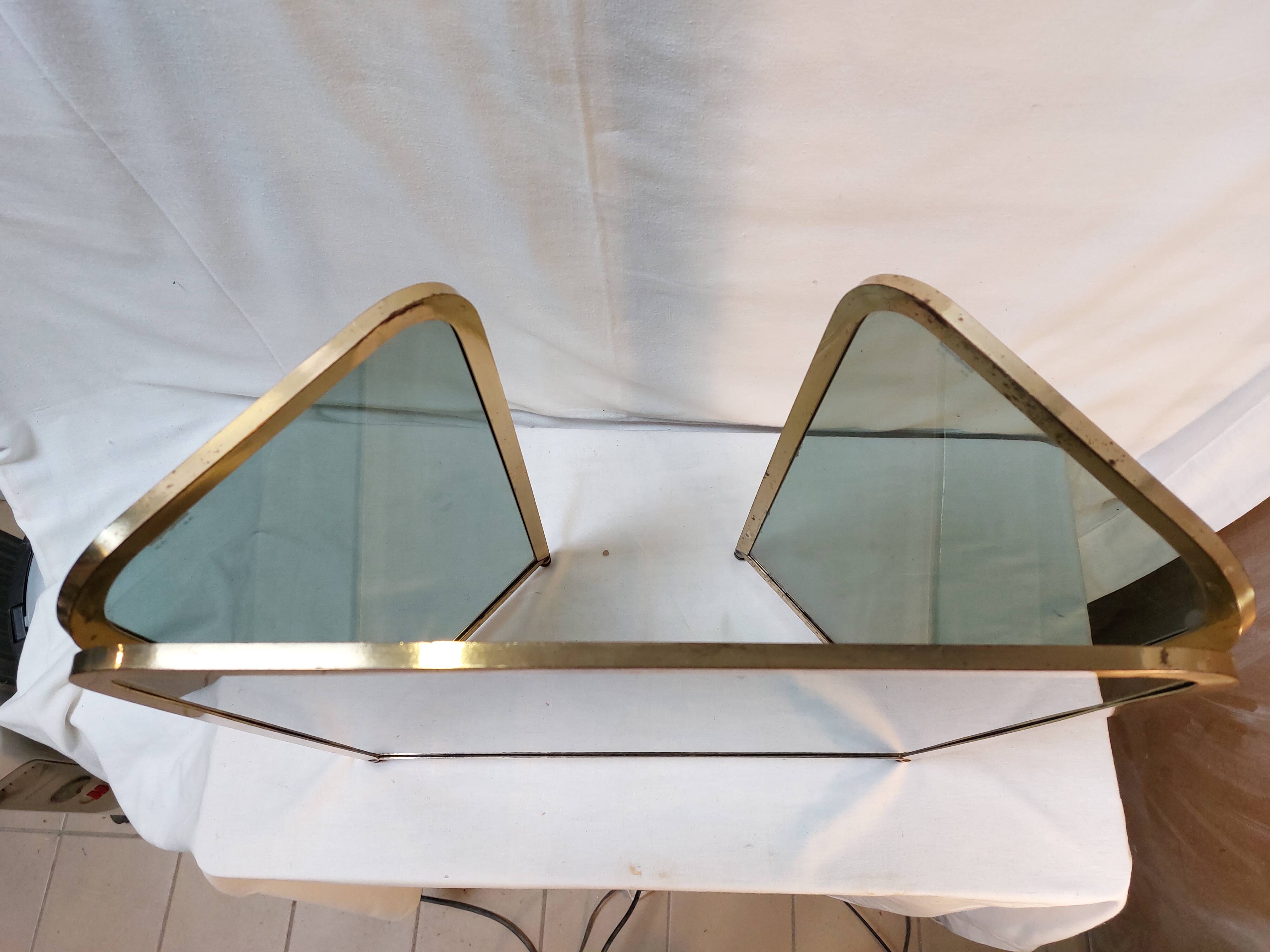 Vintage fireplace screen in smoked glass and gold-tone metal