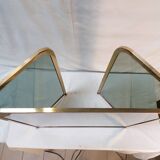 Vintage fireplace screen in smoked glass and gold-tone metal