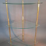 Neoclassical style 3-shelf corner cupboard in gilded brass, Circa 1950/1960.