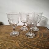 Antique hand-blown and engraved stemmed glasses