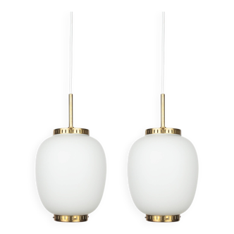 Pair of danish vintage Kina pendant lamps by Bent Karlby, Lyfa, 1946