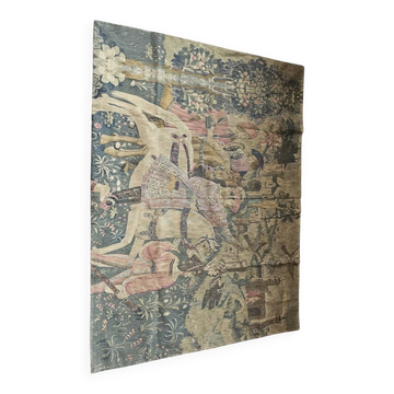 Large antique wall tapestry – medieval equestrian scene – 180 × 138 cm