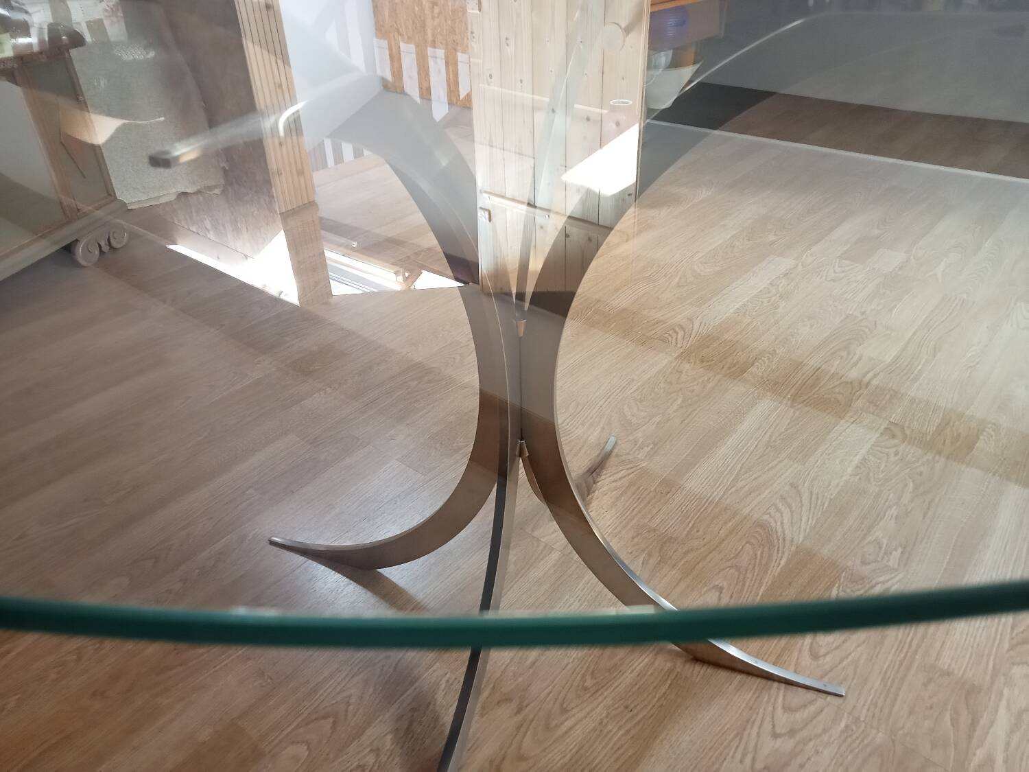 Rare 1970s round glass table
