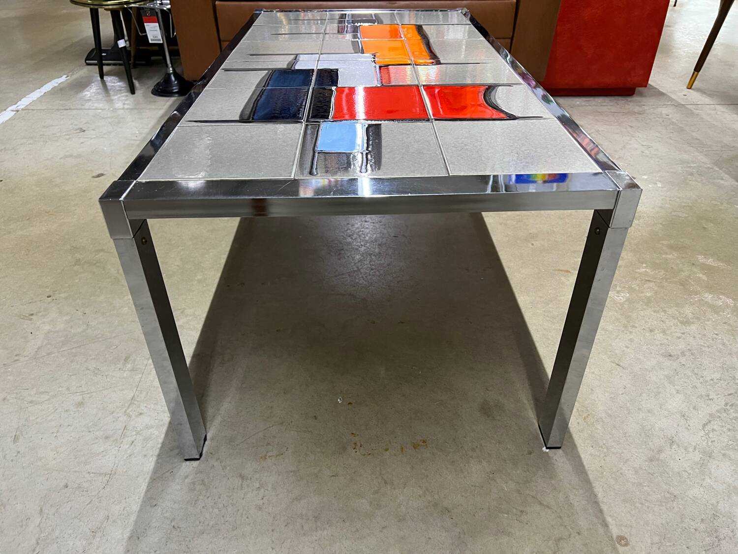 Vintage 70's chrome ceramic coffee table antonio de nisco for juliette belarti