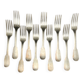 Christofle white metal forks and soup spoons (silverware)