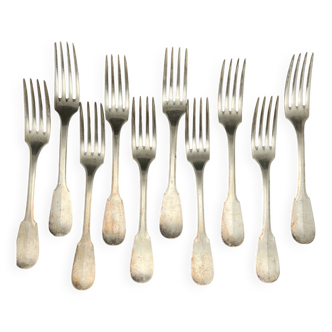 Christofle white metal forks and soup spoons (silverware)