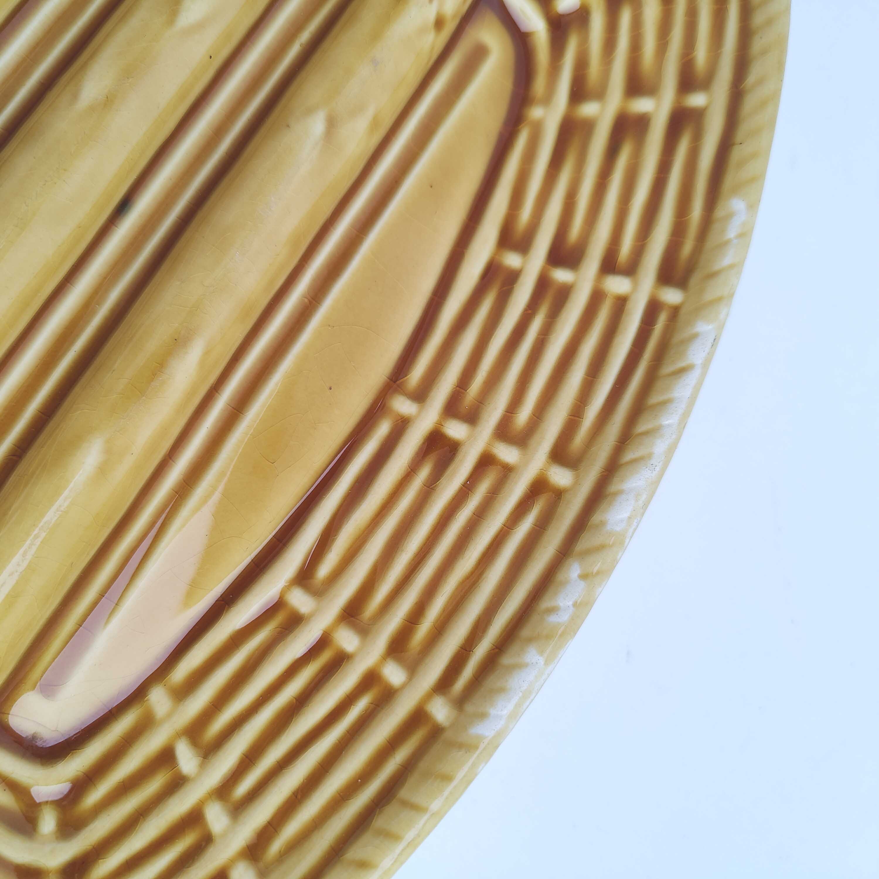 Asparagus dish in yellow ceramic slip sarreguemines France vintage