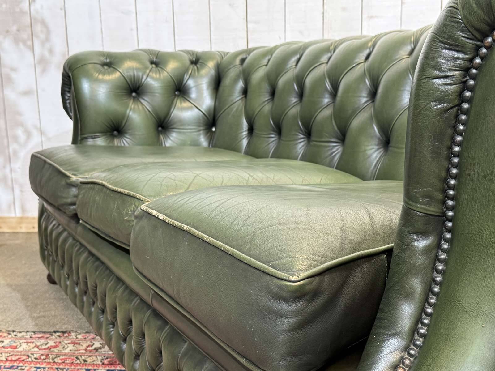 1970s leather Chesterfield three-seater sofa
