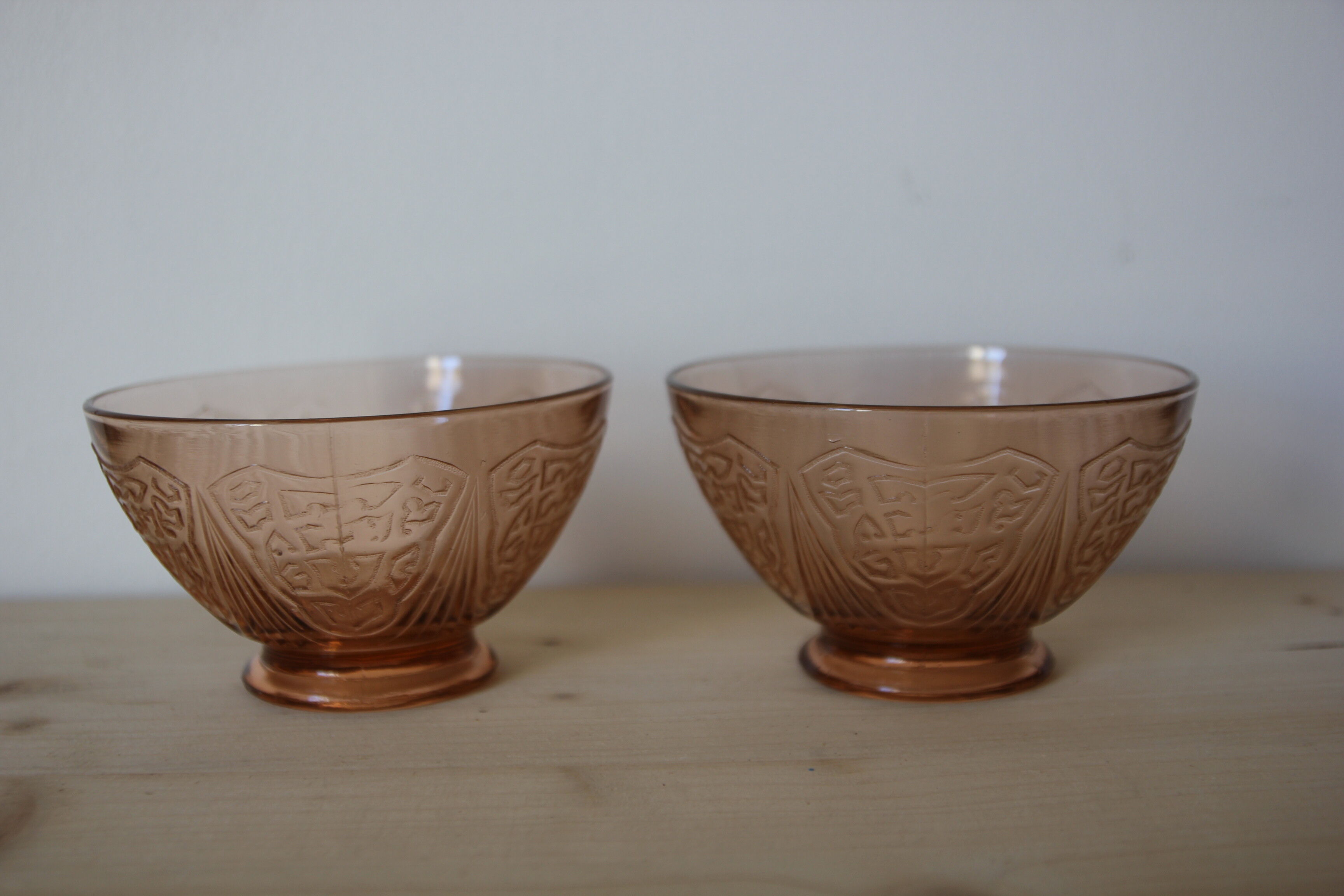 Duo of pink glass bowls