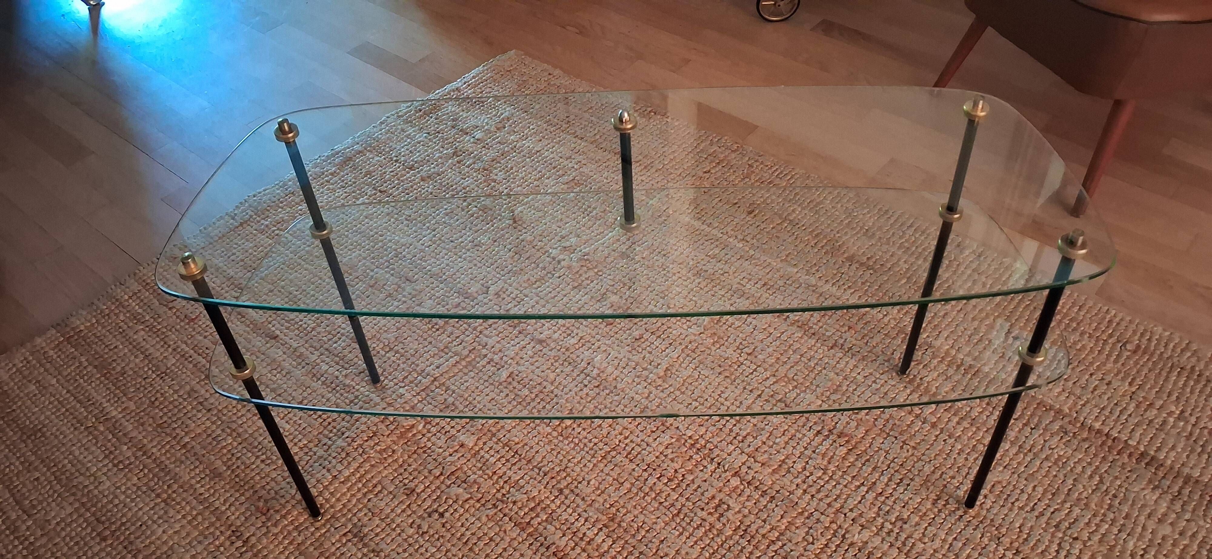 Coffee table from the 50s/60s in glass and metal.