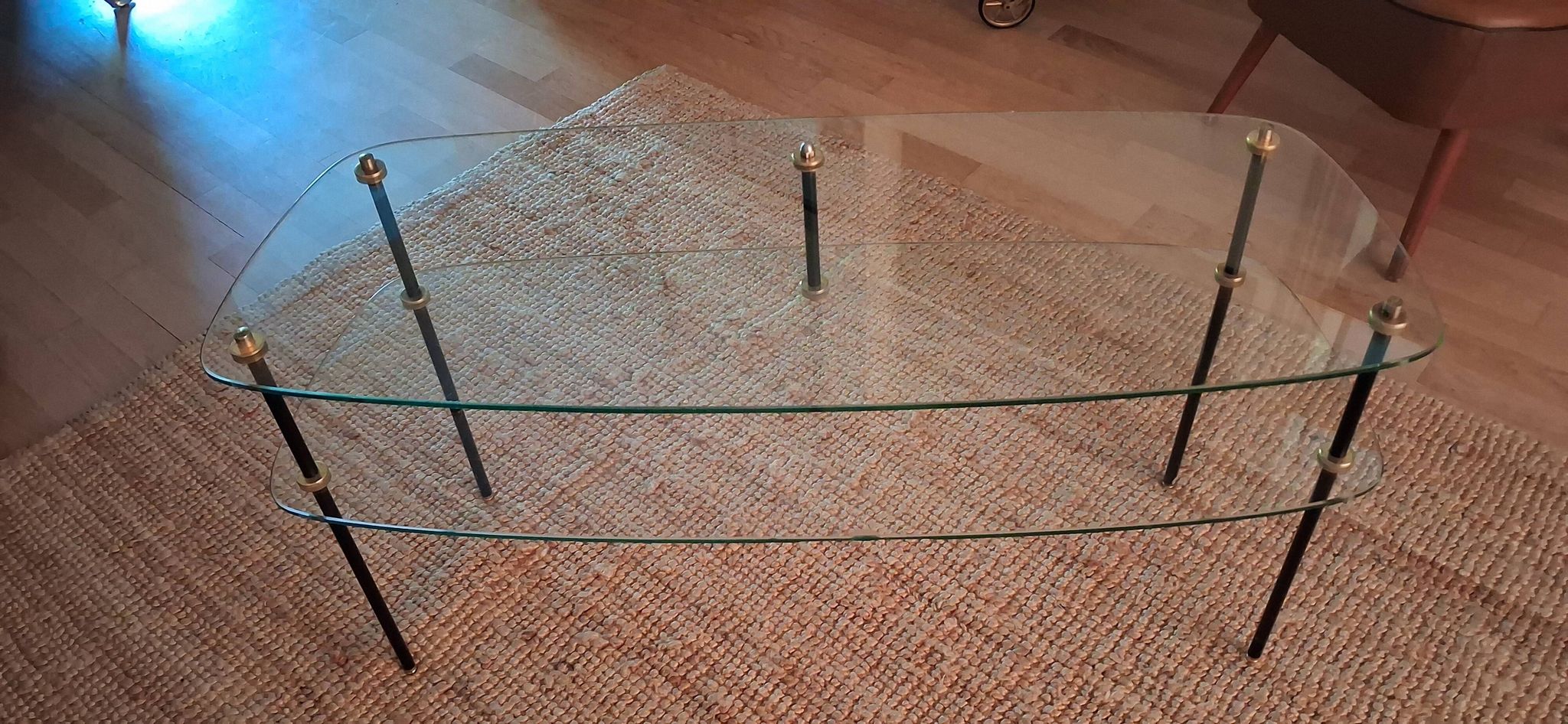 Table basse années 50/60 en verre et métal
