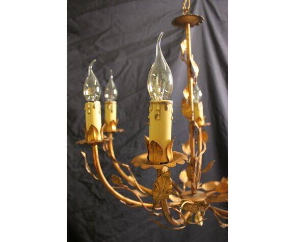 Plant chandelier in gilded metal, 1960