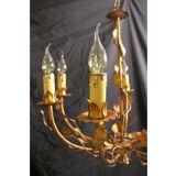 Lustre végétal en métal doré, 1960