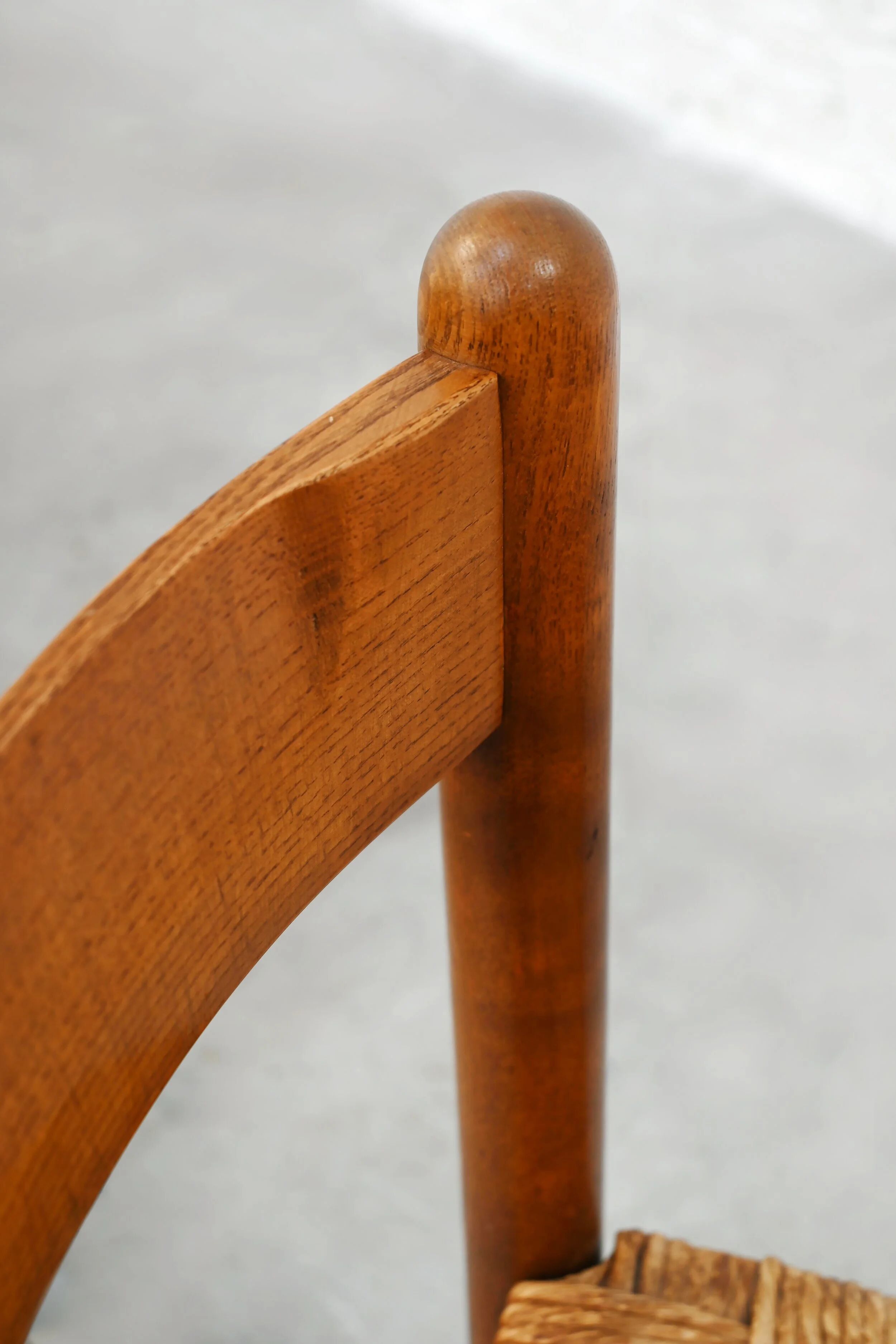 Set of six French oak dining chairs with rush seats, 1970s