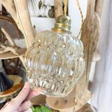 Vintage globe portable lamp in customizable iridescent bubbled glass