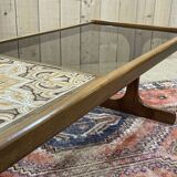 English teak coffee table with glass and tiled top - 1970s work