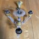 Chandelier + pair of wall lights in the old style jules leleu gilded + perspex plexi