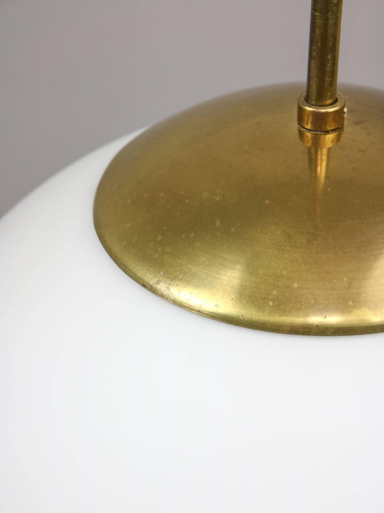 Large mid-century italian opaline & brass sphere pendant lamp