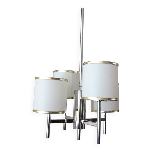 Lustre Maison Sciolari 4 feux Chrome et rodhoïd années 70 — Beyit