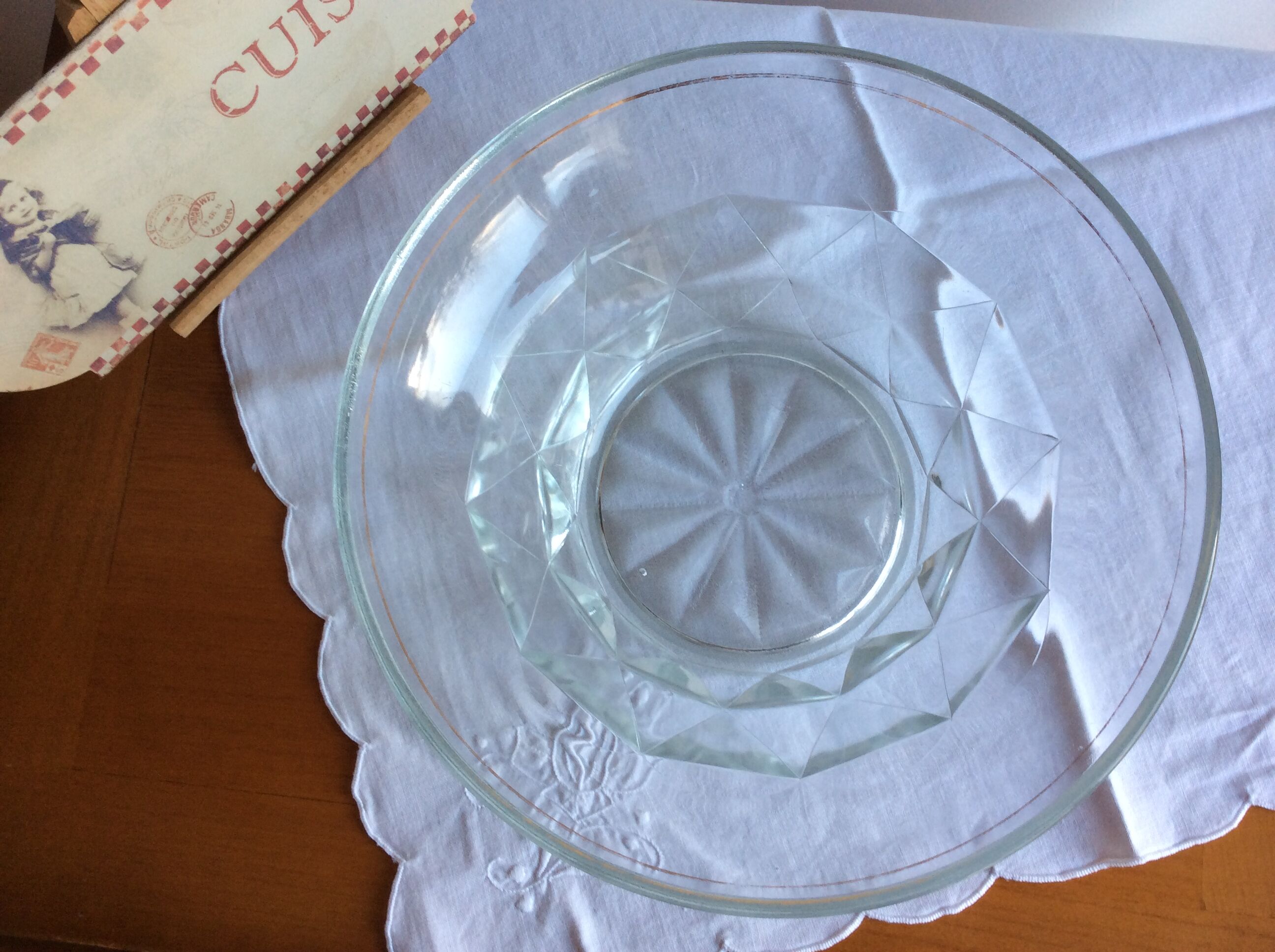 Glass salad bowl from the 50s-60s with gold border