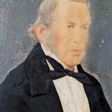 Oil on panel, old portrait, gilded wooden frame, country decoration