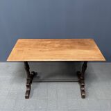 Table de bistrot ancienne française avec plateau en bois d'orme clair