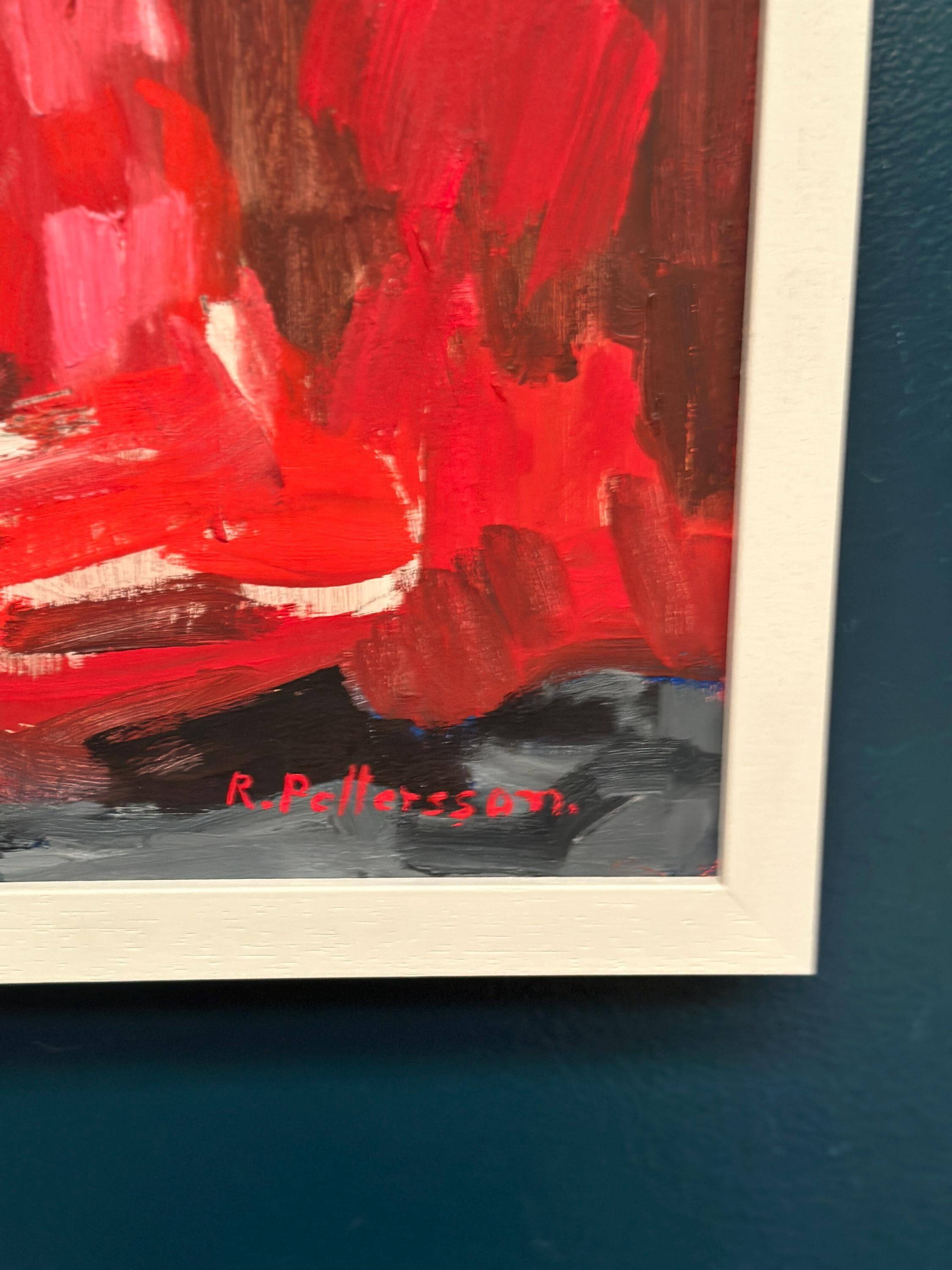 Swedish Oil on Panel – “Abstract Composition in Red” by Rune Pettersson