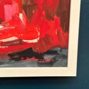 Huile su panneau suédoise – « Composition abstraite en rouge » par Rune Pettersson