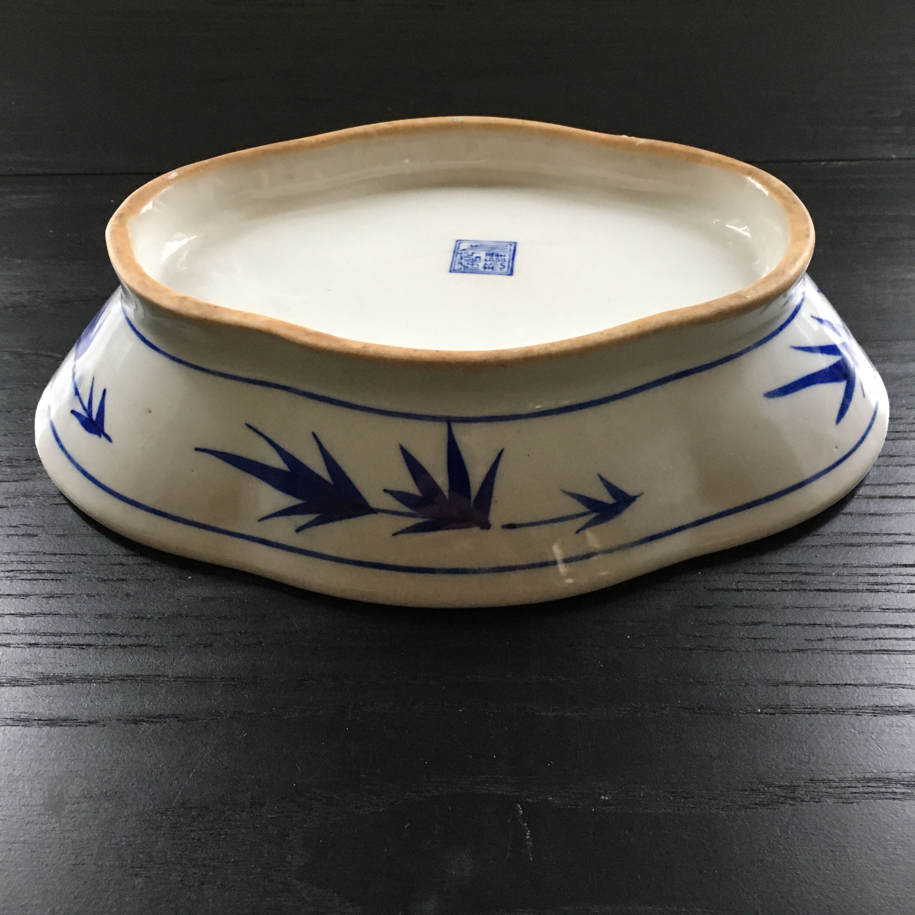Coupe chinoise décor bambous bleus