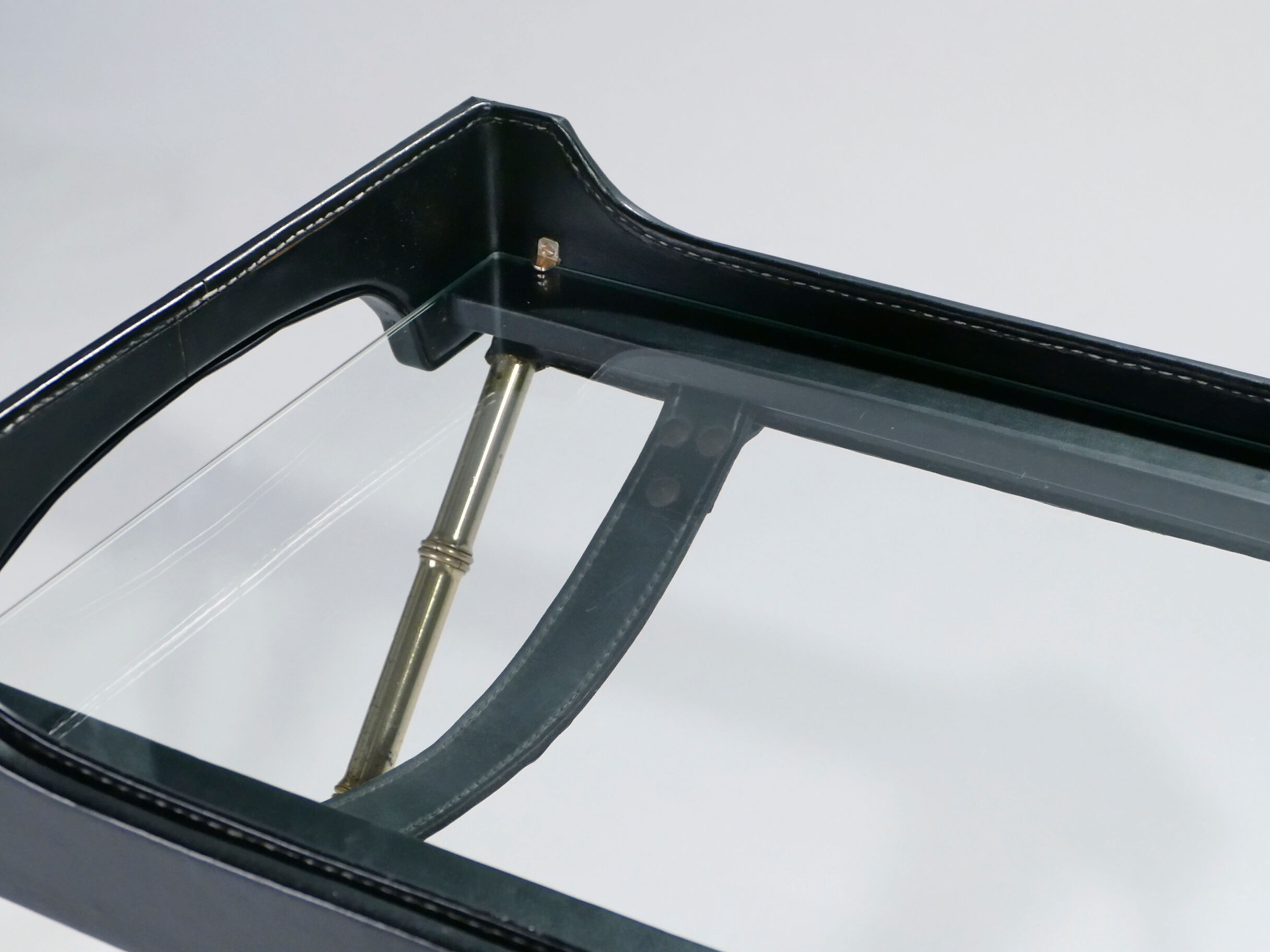 Side table and brass tray leather 1950