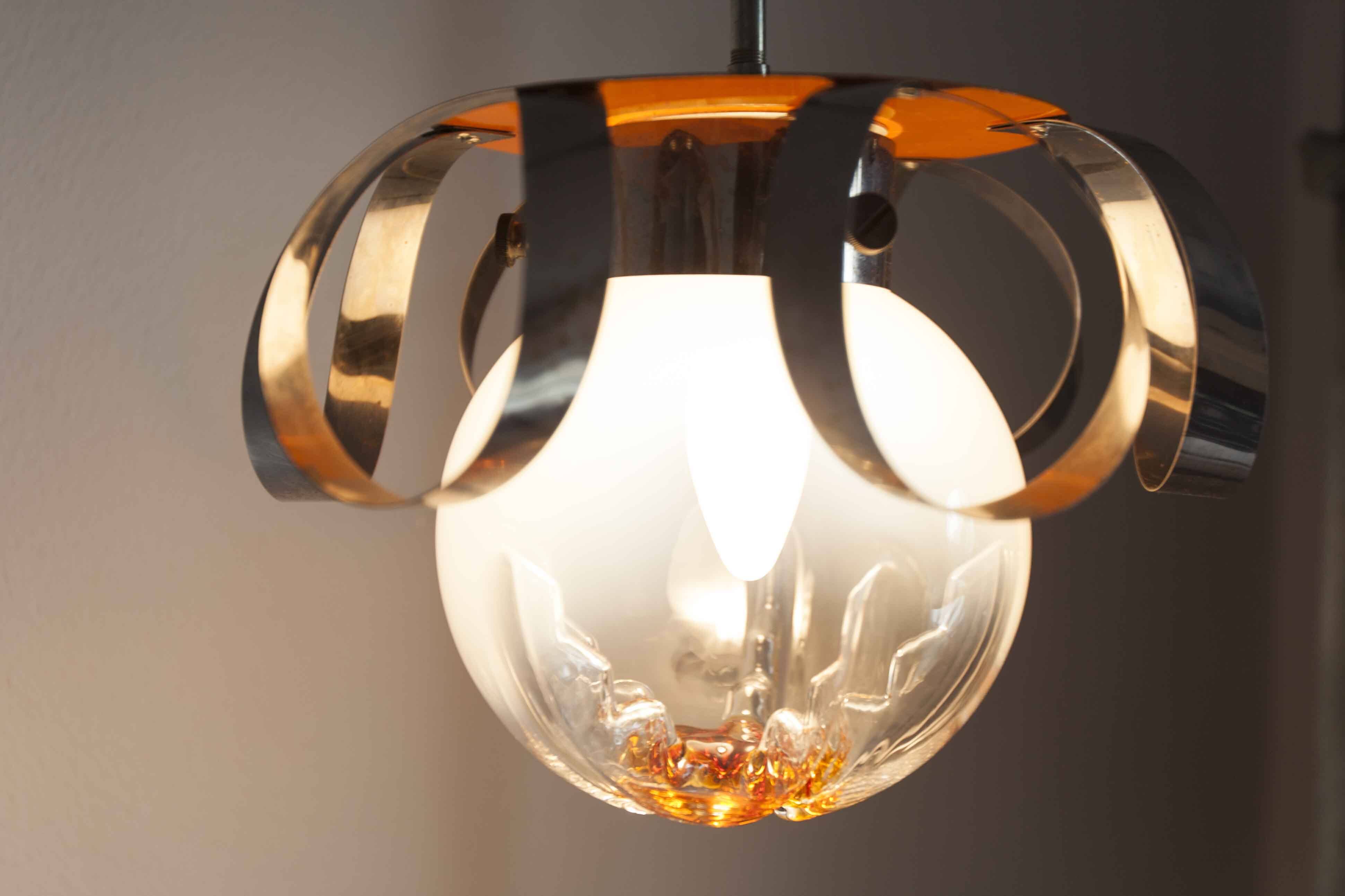 Murano glass globe pendant light, Maazzega edition, Italian design