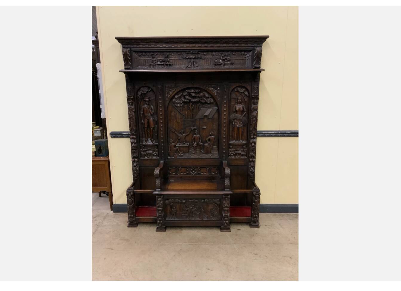Antique impressive wardrobe with bench trunk.