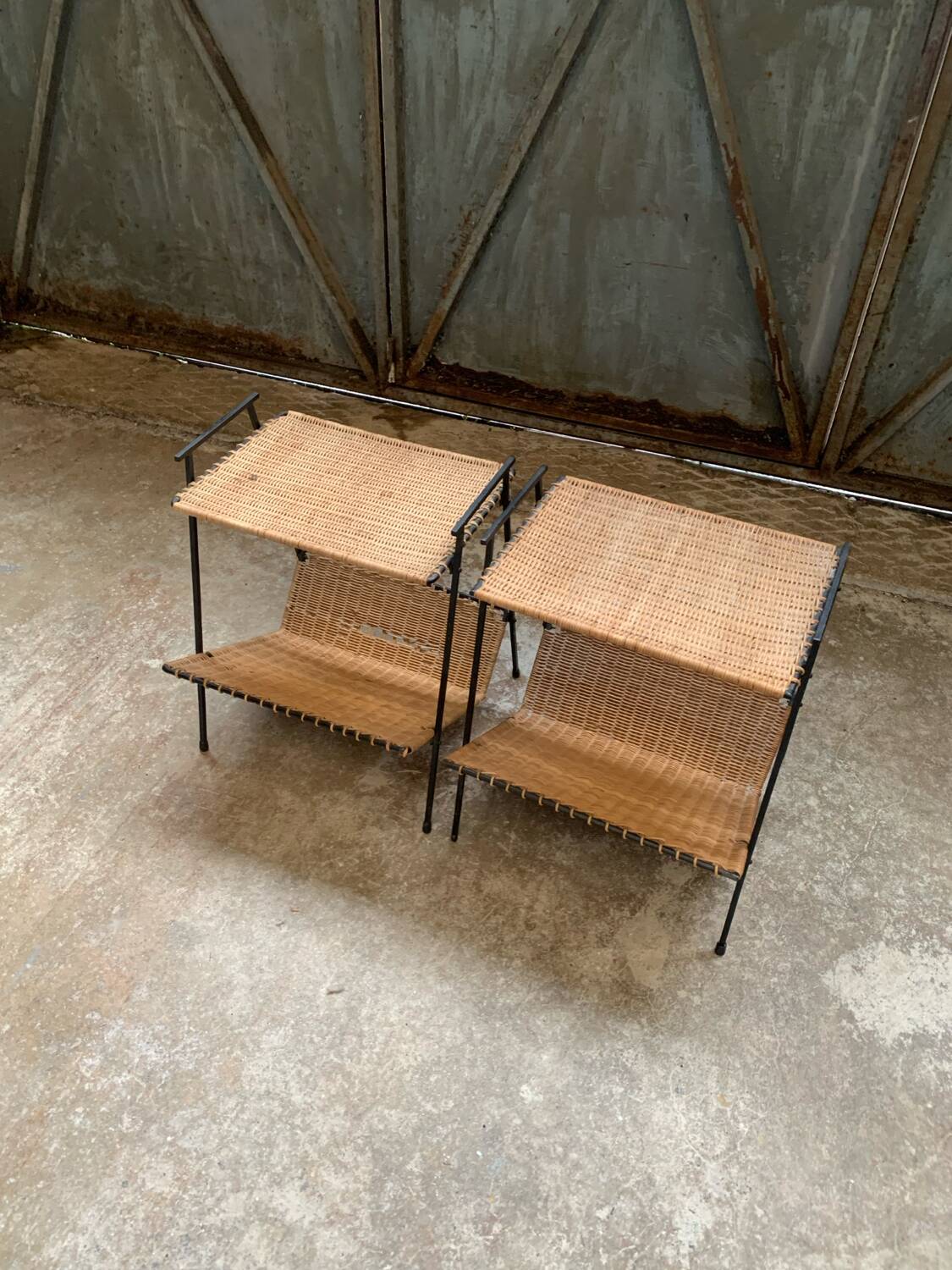 Pair of Raoul Guys Wicker Magazine Racks Circa 195
