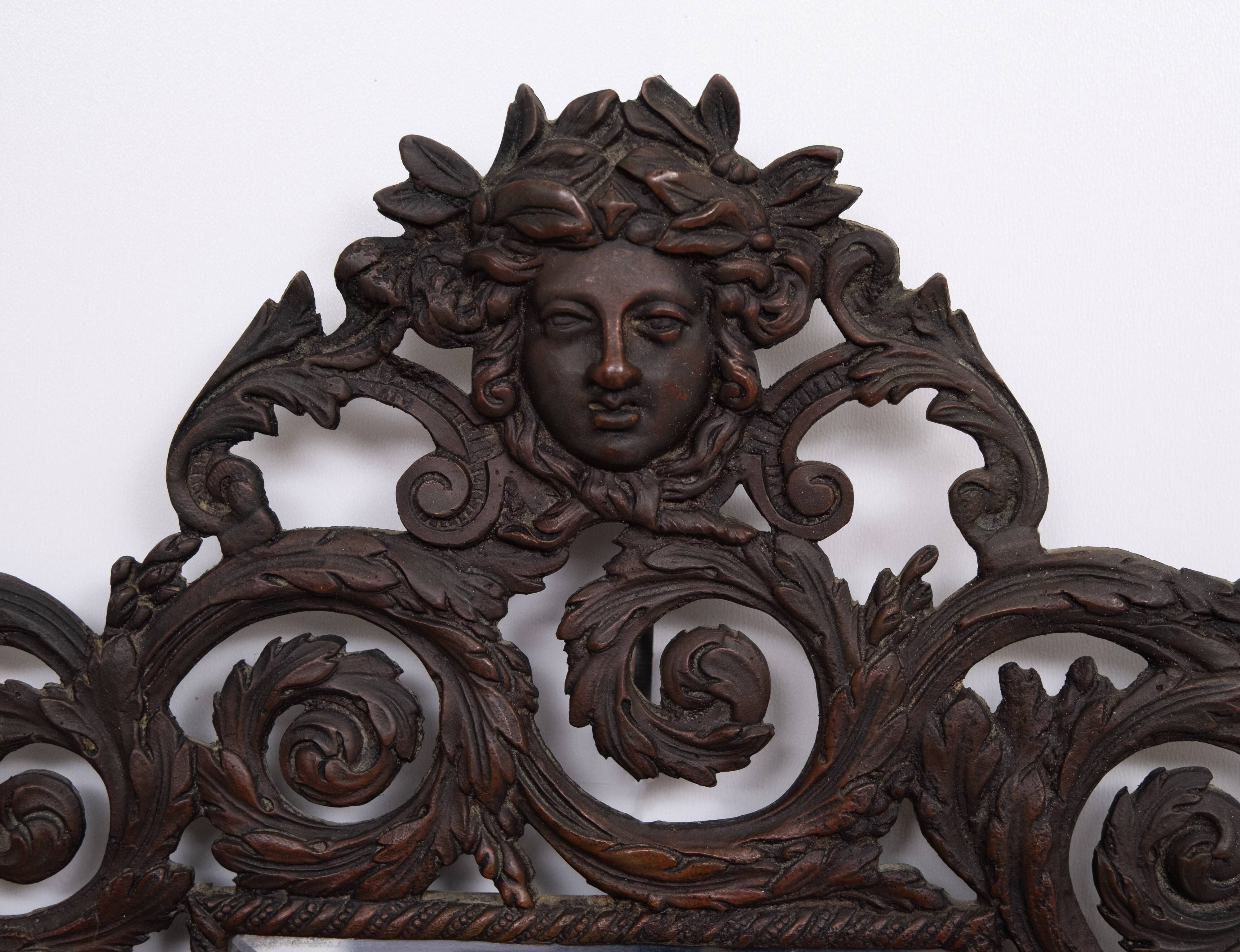 France Antique Cast Bronze women's Head wall Mirror