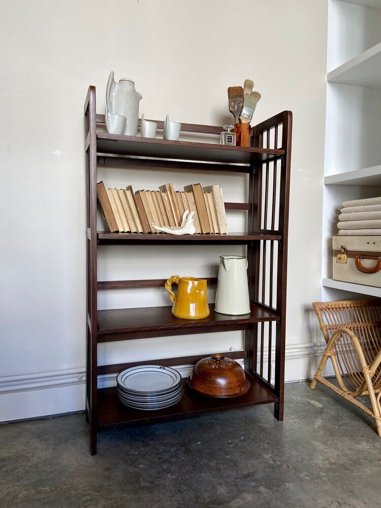 Dark wood folding bookcase 4 shelves