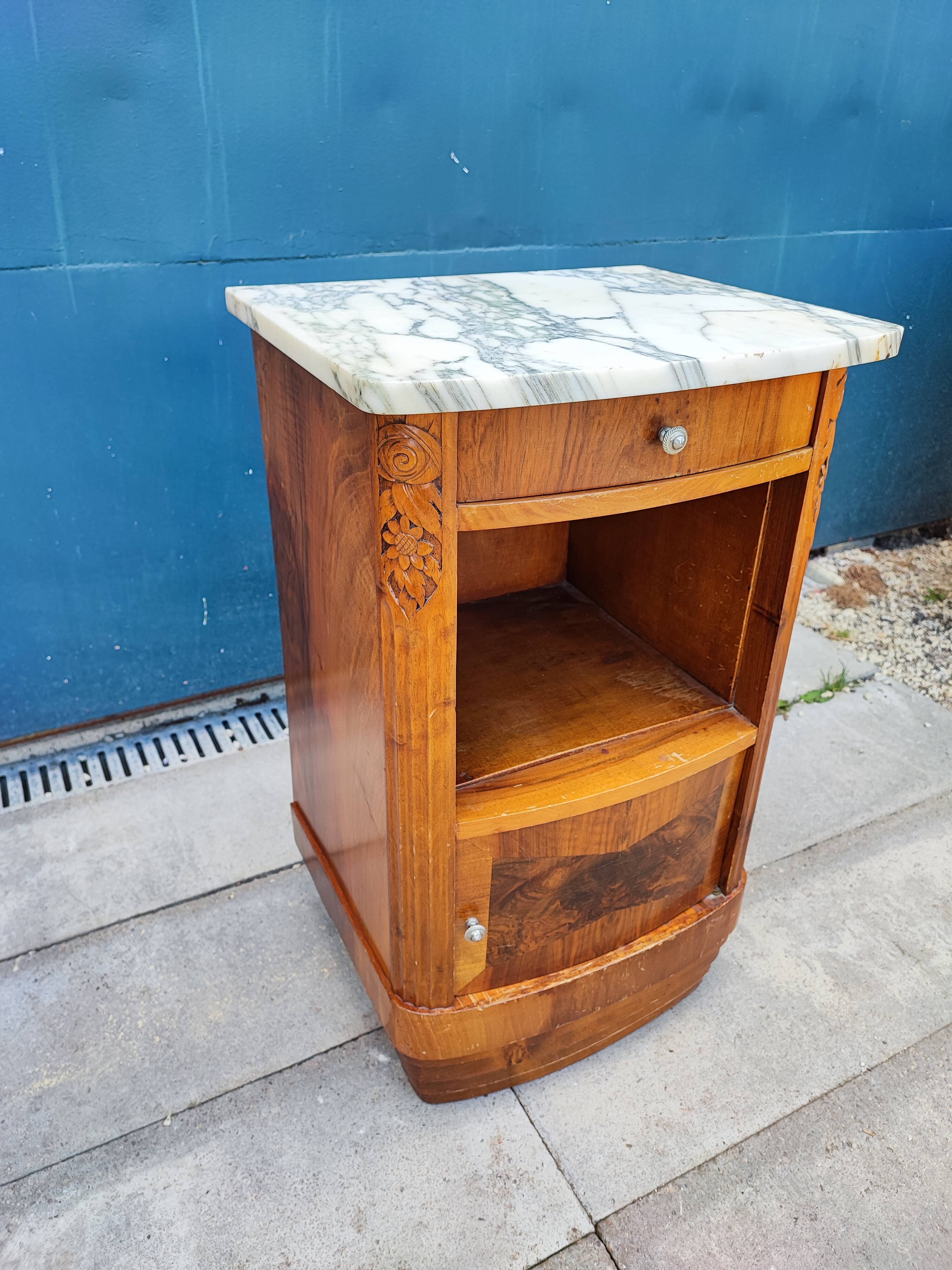 Bedside table marble top art-deco style