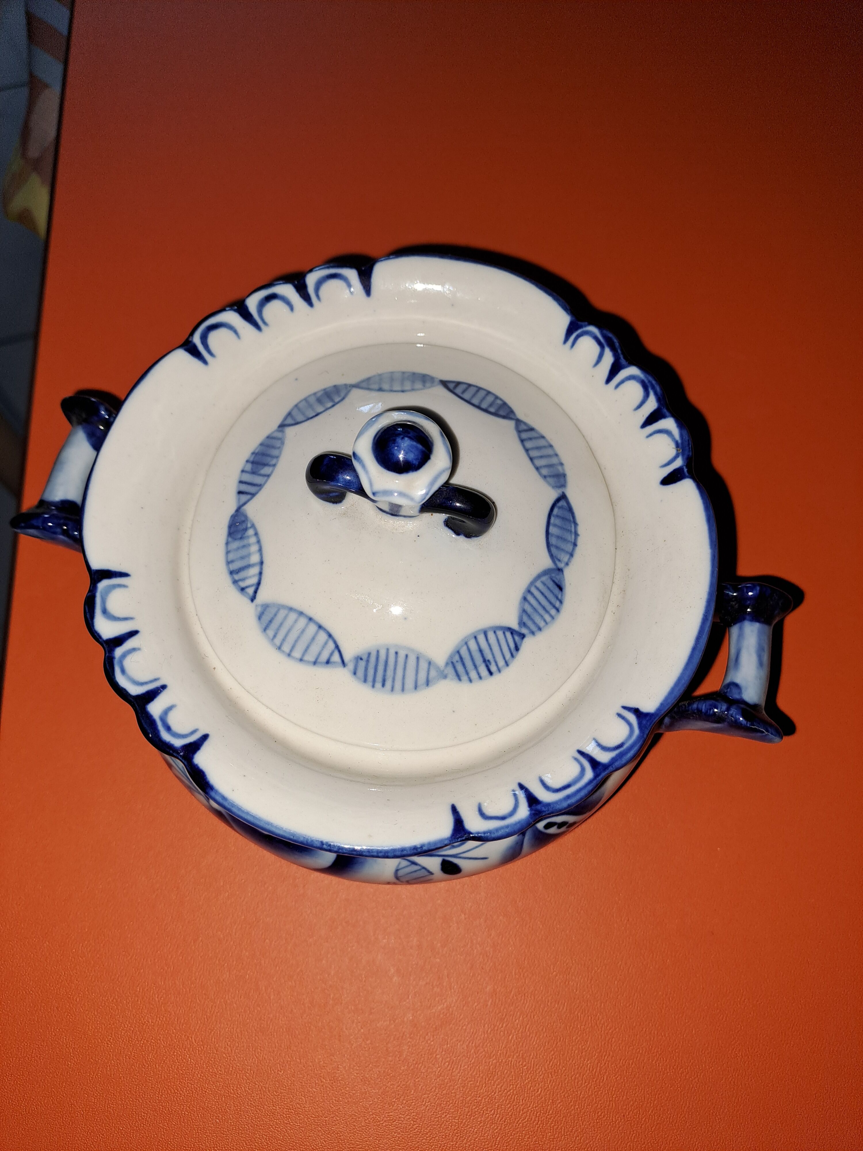 Vintage Gzhel porcelain sugar bowl