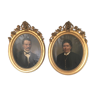 Pair of portraits of family oil on canvas 19th century gilded oval frame