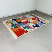 Tapis géométrique animaux/Tetris, vintage 