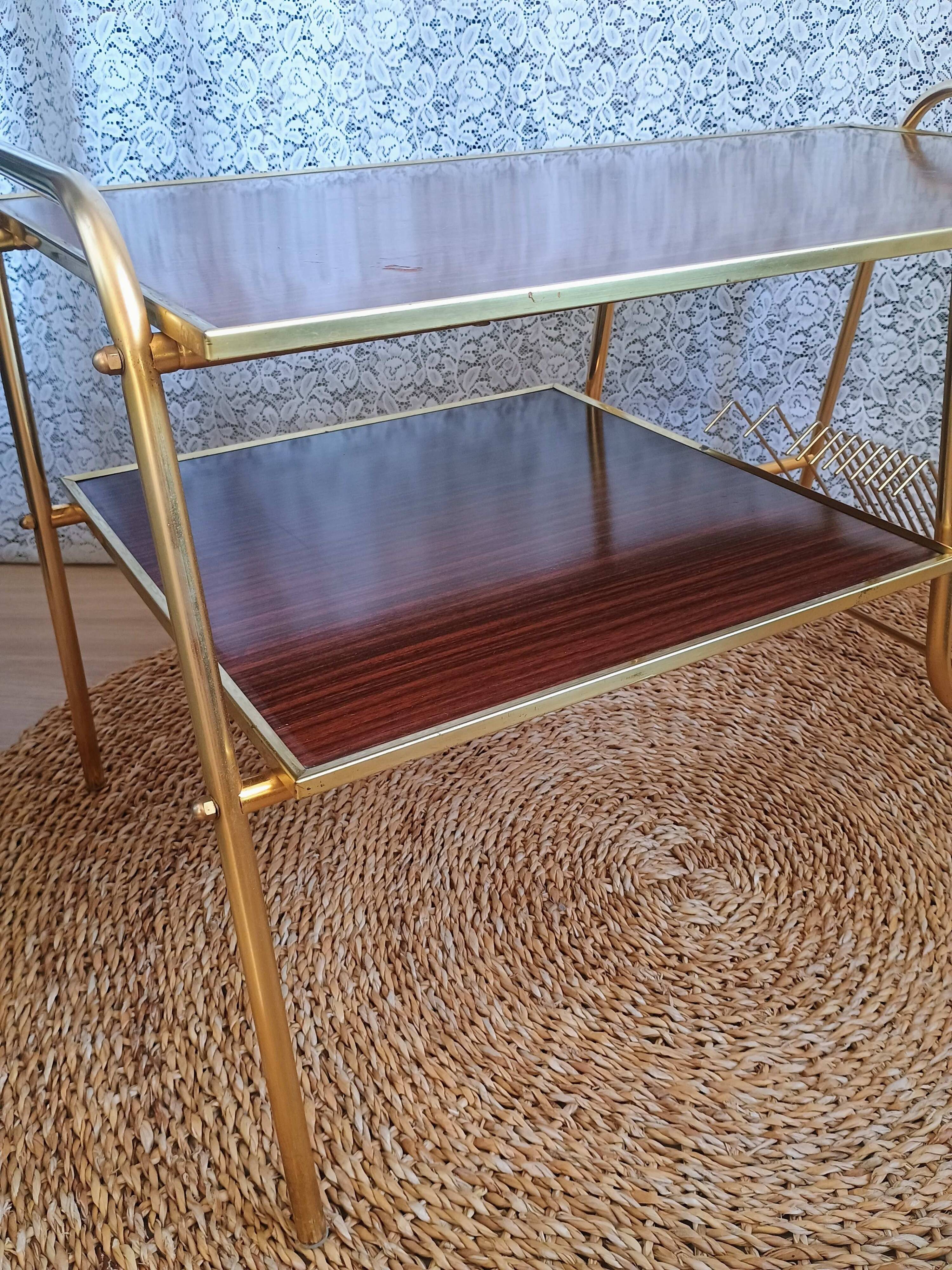 Coffee table with gold metal vinyl holder from the 70s)