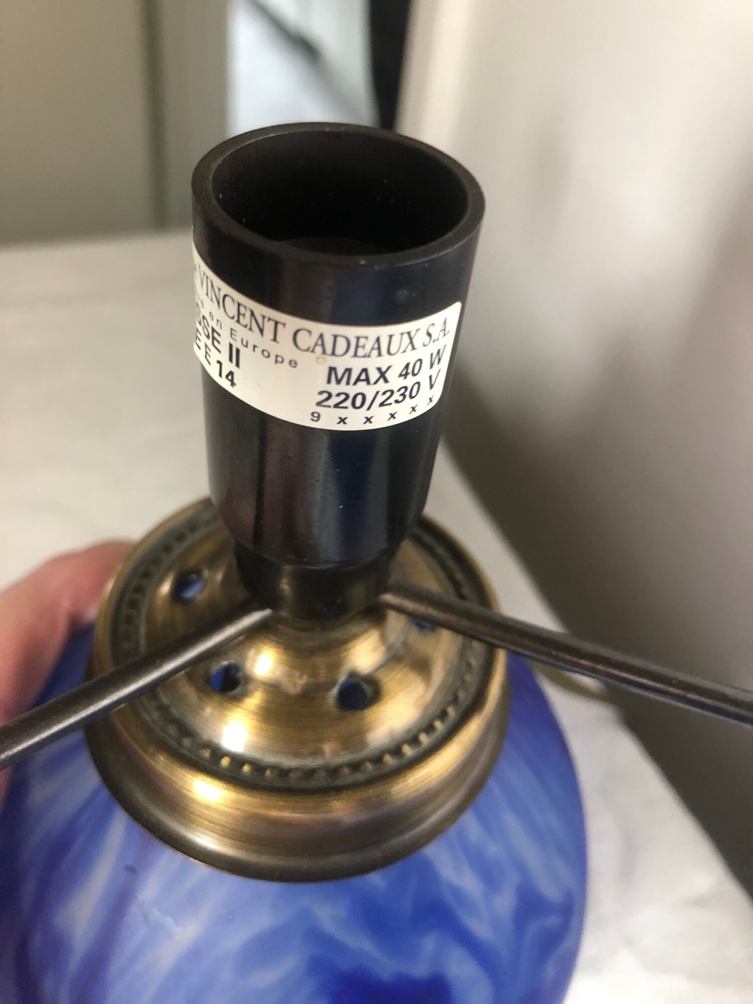 Lamp mushroom in Marmorean blue glass paste and brushed metal,Vincent Cadeau. Good condition.