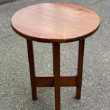Round Scandinavian side table in solid wood, 1980