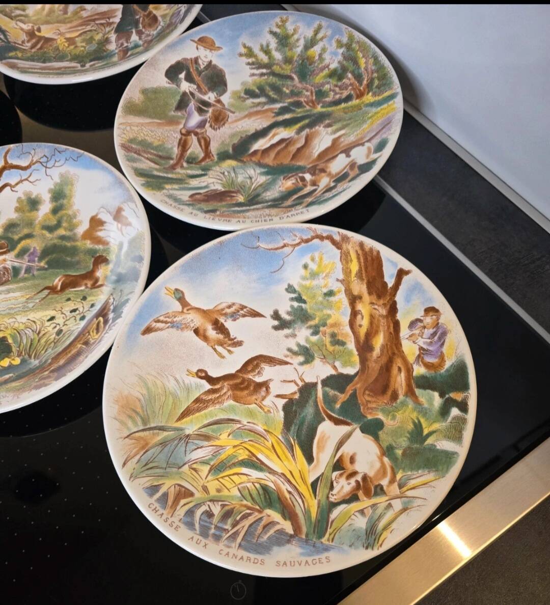 Set of 6 dessert plates Sarreguemines DV - Vintage Hunting Decor (1920)