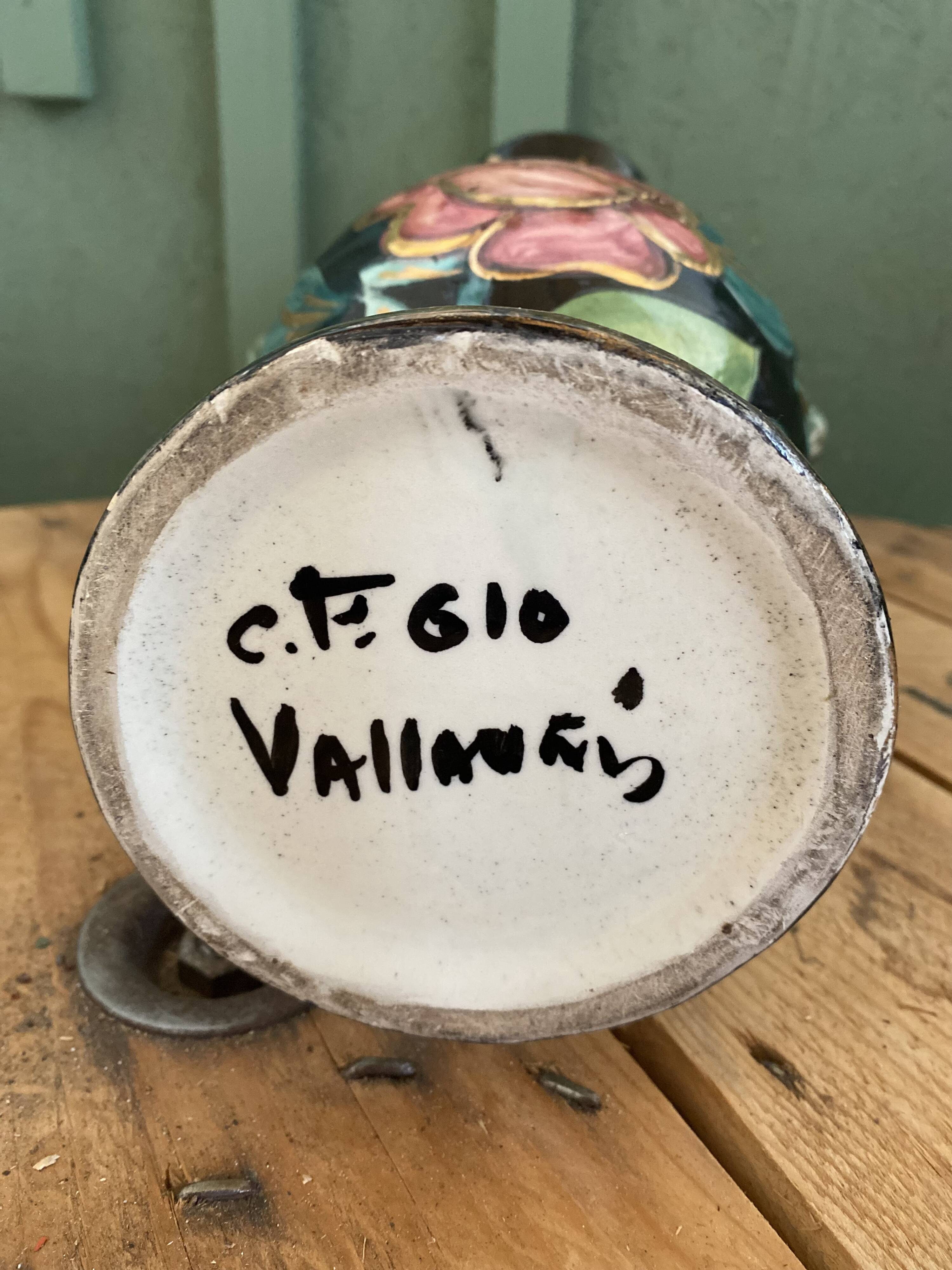 Vase with floral pattern handle signed "Vallauris 610"